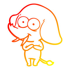 warm gradient line drawing happy cartoon elephant