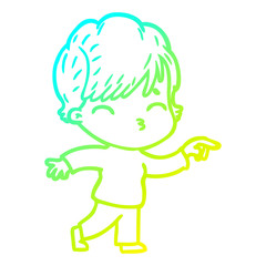 cold gradient line drawing cartoon woman thinking