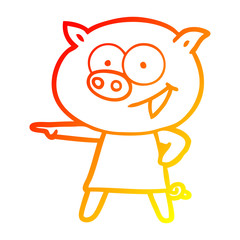 warm gradient line drawing cheerful pig in dress pointing cartoon