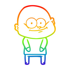 rainbow gradient line drawing cartoon bald man staring