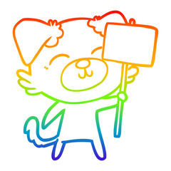 rainbow gradient line drawing cartoon dog with protest sign