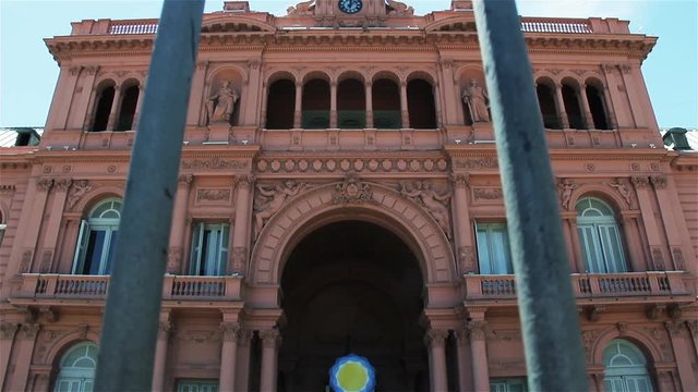 Casa Rosada Presidential Palace, Plaza de Mayo, Buenos Aires, Argentina. Dolly In.