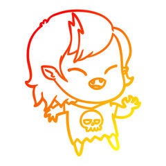 Fototapeta premium warm gradient line drawing cartoon laughing vampire girl