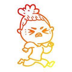 warm gradient line drawing cartoon angry woman