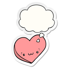 cartoon love heart with face and thought bubble as a printed sticker