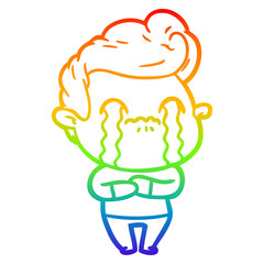 rainbow gradient line drawing cartoon man crying