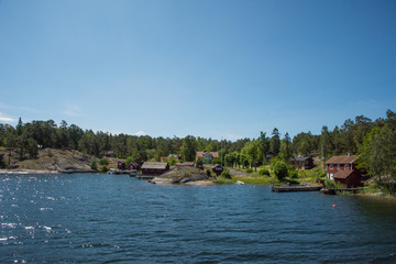 Islands in the Stockholm inner archipelago a sunny sommer day at the islands Korsö and Södra Stavsudda.