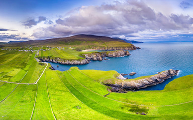 Aerial view of the beautiful coast at Malin Beg in County Donegal, Ireland