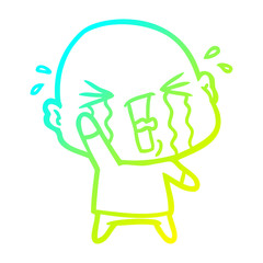 cold gradient line drawing cartoon crying bald man