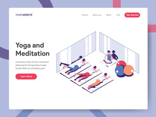 Landing page template of Yoga and Meditation Illustration Concept. Isometric flat design concept of web page design for website and mobile website.Vector illustration EPS 10