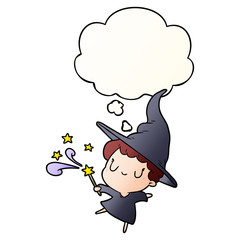 cartoon witch and thought bubble in smooth gradient style