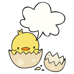 Obraz premium cute cartoon chick hatching from egg and speech bubble
