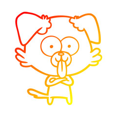 warm gradient line drawing cartoon dog with tongue sticking out
