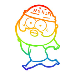 Obraz na płótnie Canvas rainbow gradient line drawing cartoon bearded man running