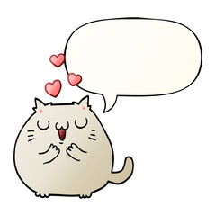 cute cartoon cat in love and speech bubble in smooth gradient style