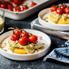 Fried Polenta with Pesto and Tomato
