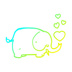 cold gradient line drawing cute cartoon elephant with love hearts