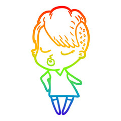 rainbow gradient line drawing cartoon pretty hipster girl