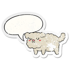 cartoon dog and speech bubble distressed sticker