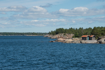  Islands in the Stockholm outer archipelago a sunny sommer day around the bay Bergbofjärden at the island Möja