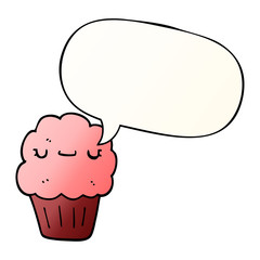 cartoon muffin and speech bubble in smooth gradient style
