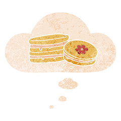 cartoon biscuit and thought bubble in retro textured style