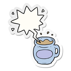 cartoon mug of coffee and speech bubble sticker