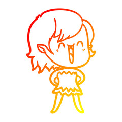 warm gradient line drawing cute cartoon happy vampire girl