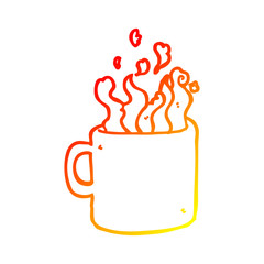 warm gradient line drawing cartoon hot cup of coffee