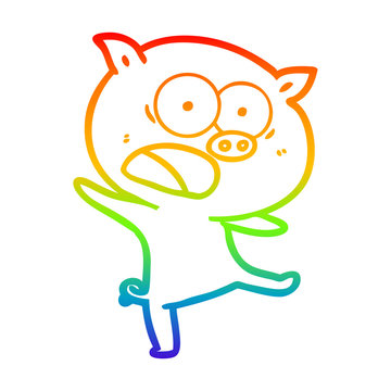recommend clip art: rainbow gradient line drawing cartoon pig shouting