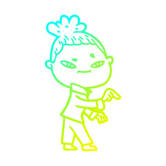 cold gradient line drawing cartoon woman