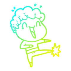 cold gradient line drawing cartoon happy man