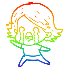 rainbow gradient line drawing cartoon woman crying