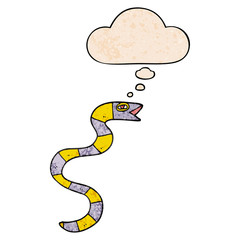 cartoon snake and thought bubble in grunge texture pattern style