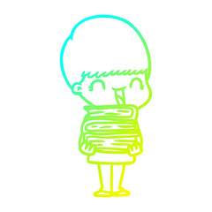 cold gradient line drawing happy cartoon boy