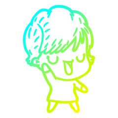 cold gradient line drawing cartoon woman talking