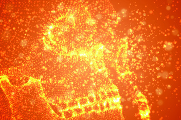 Abstract vector background with particles in the form of a human skull. orange decay