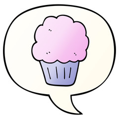 cartoon cupcake and speech bubble in smooth gradient style