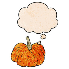 cartoon squash and thought bubble in grunge texture pattern style