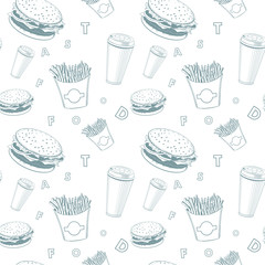 cafe food vector set white and blue fast-food monogram pattern