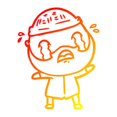 warm gradient line drawing cartoon bearded man crying