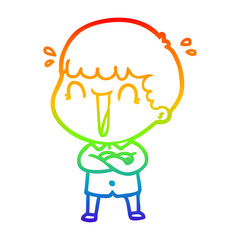 rainbow gradient line drawing laughing cartoon man