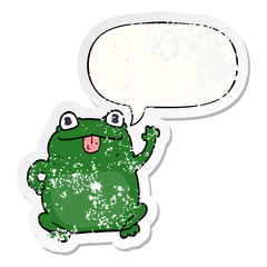 cartoon frog and speech bubble distressed sticker