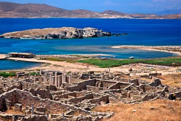 Foto op Canvas  At the archaeological site of the "sacred" island of Delos, Municipality of Mykonos, Cyclades, Greece.. In the background, Rineia island. © Iraklis Milas
