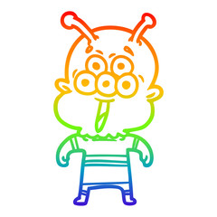 rainbow gradient line drawing happy cartoon alien
