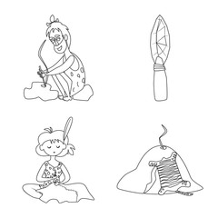 Vector illustration of primitive and archeology icon. Set of primitive and history stock symbol for web.