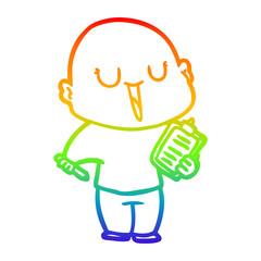 rainbow gradient line drawing happy cartoon bald man