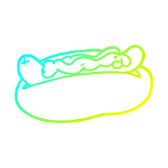 cold gradient line drawing hotdog with mustard and ketchup