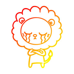 warm gradient line drawing crying cartoon lion