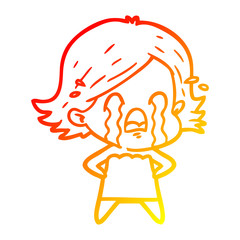 warm gradient line drawing cartoon woman crying